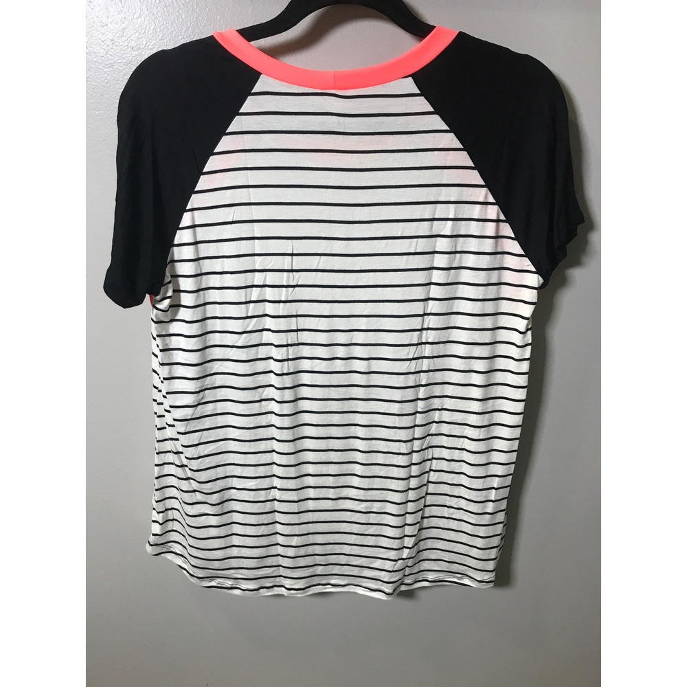 Sew In Love Women's Striped Raglan Baseball Tee Neon Pink Black - Picture 2 of 5